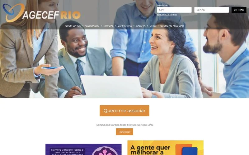 Página inicial do portal da AGECEF-Rio