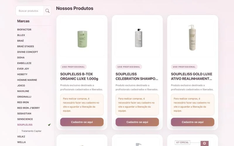 Catálogo da Boutique do Cabelo filtrado por marca com produtos de uso profissional