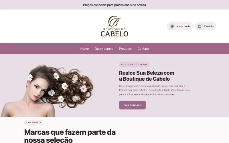 Página inicial da Boutique do Cabelo
