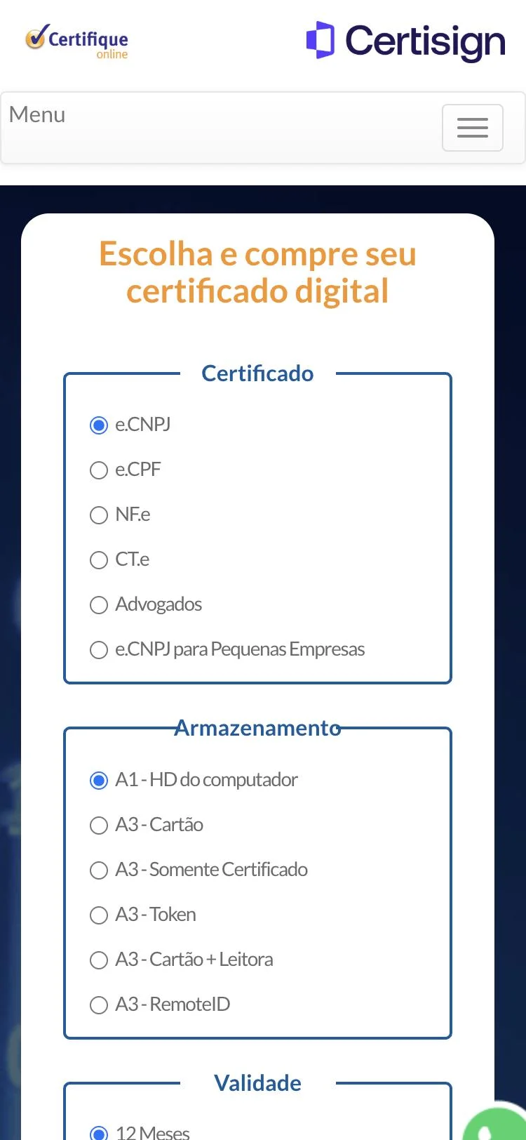Loja Certifique Online no celular