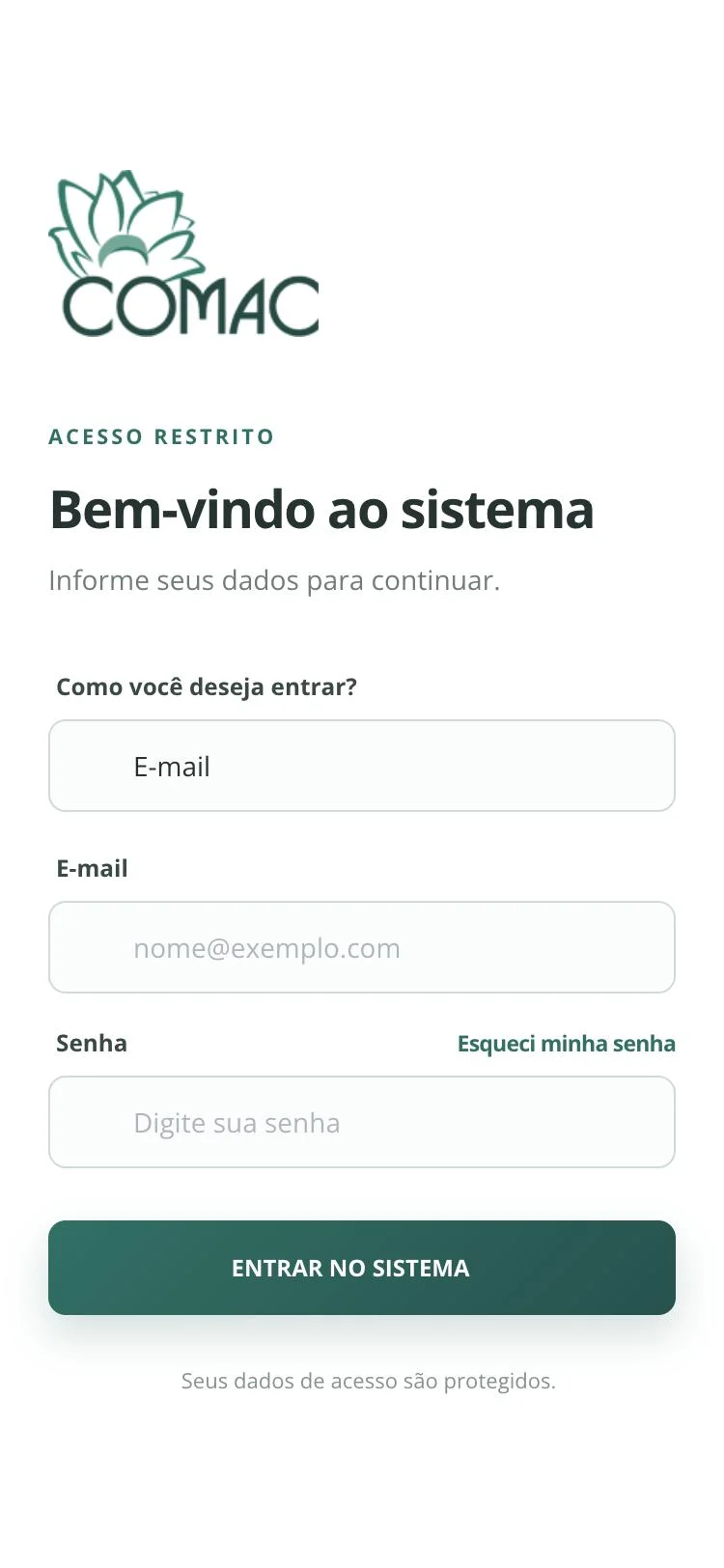 Acesso ao sistema da COMAC no celular