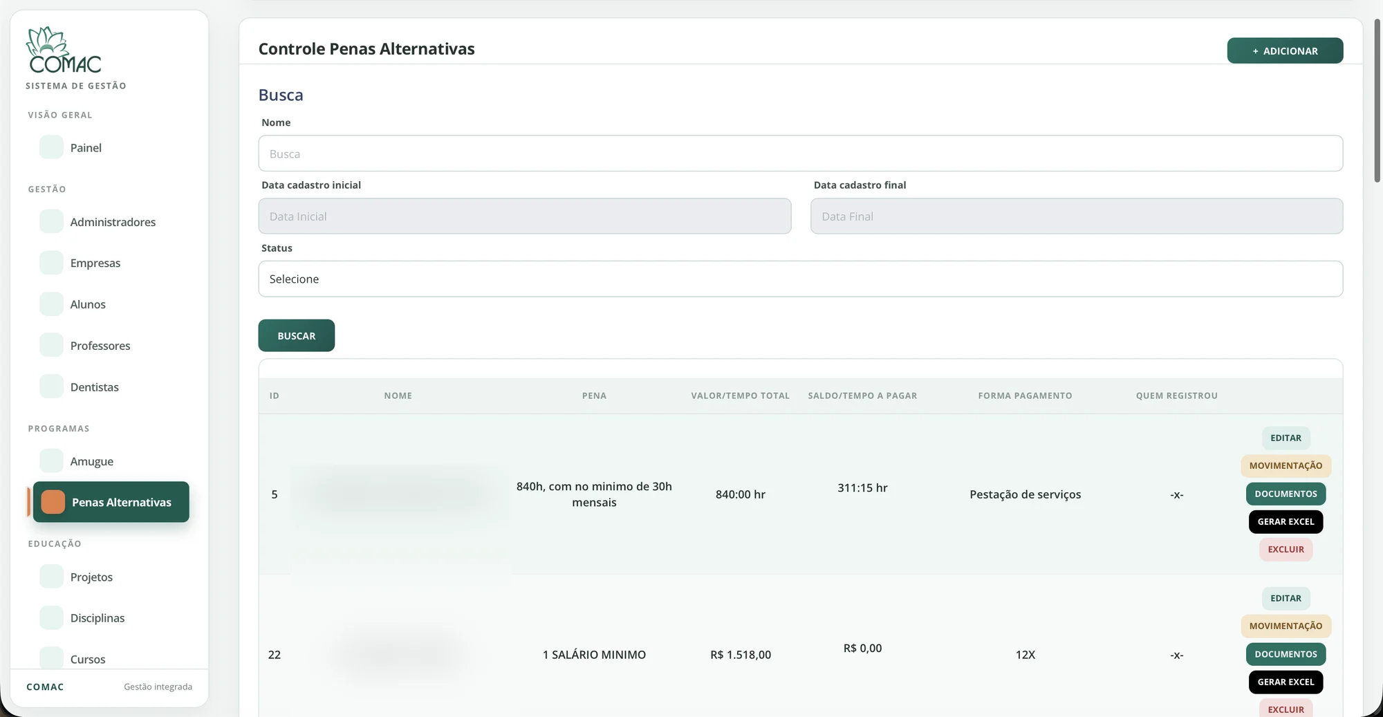 Controle financeiro de penas alternativas (dados ocultos)