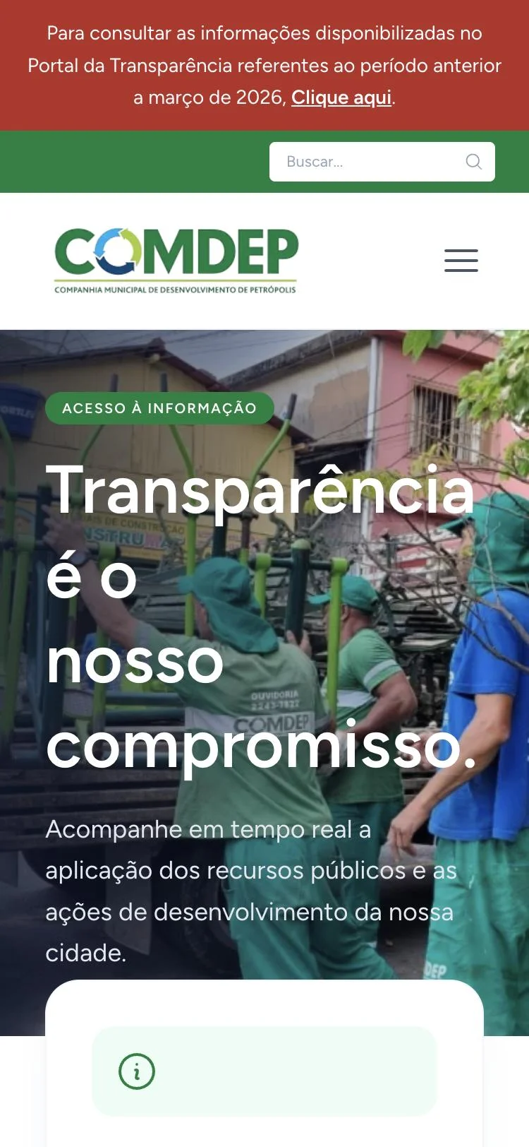 Portal da Transparência da COMDEP no celular