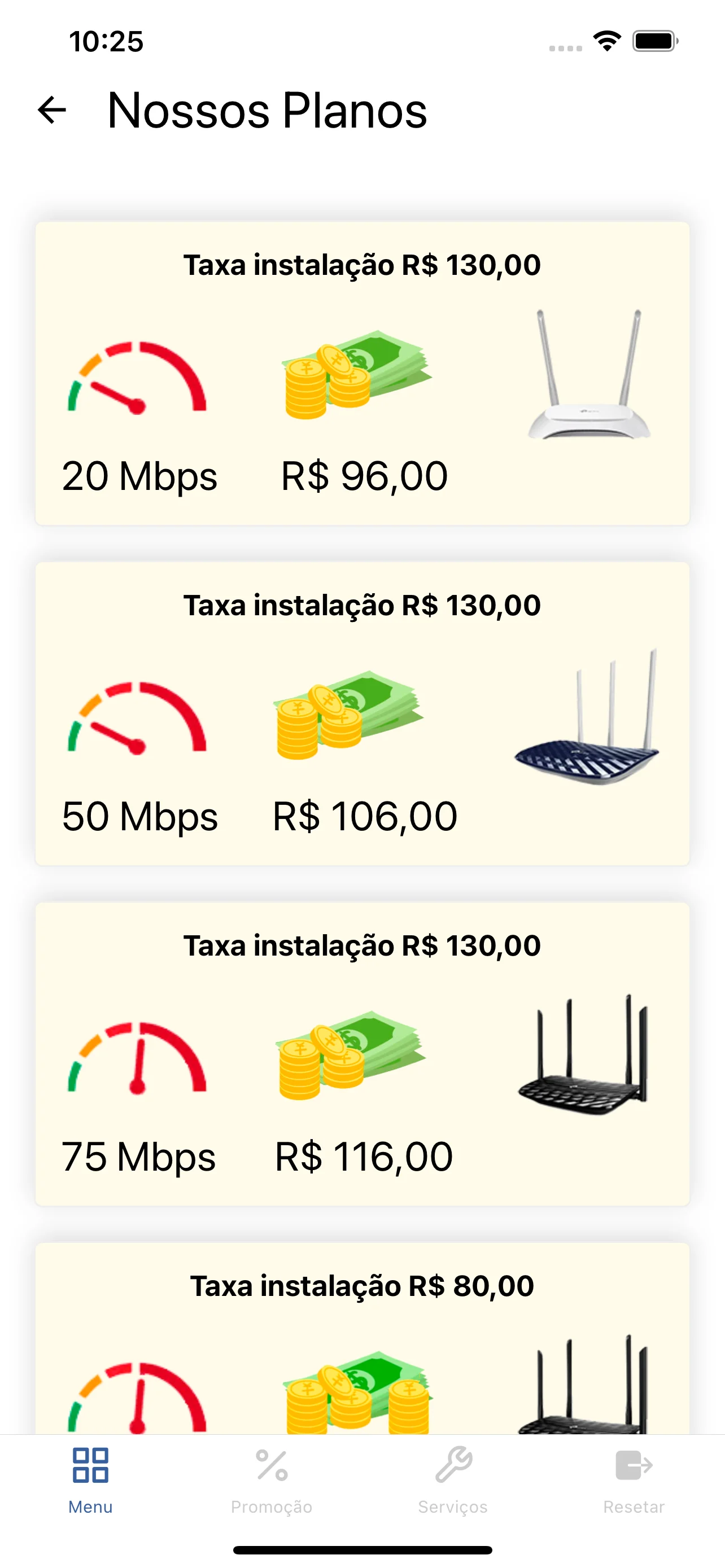 Planos de internet com velocidade e preço