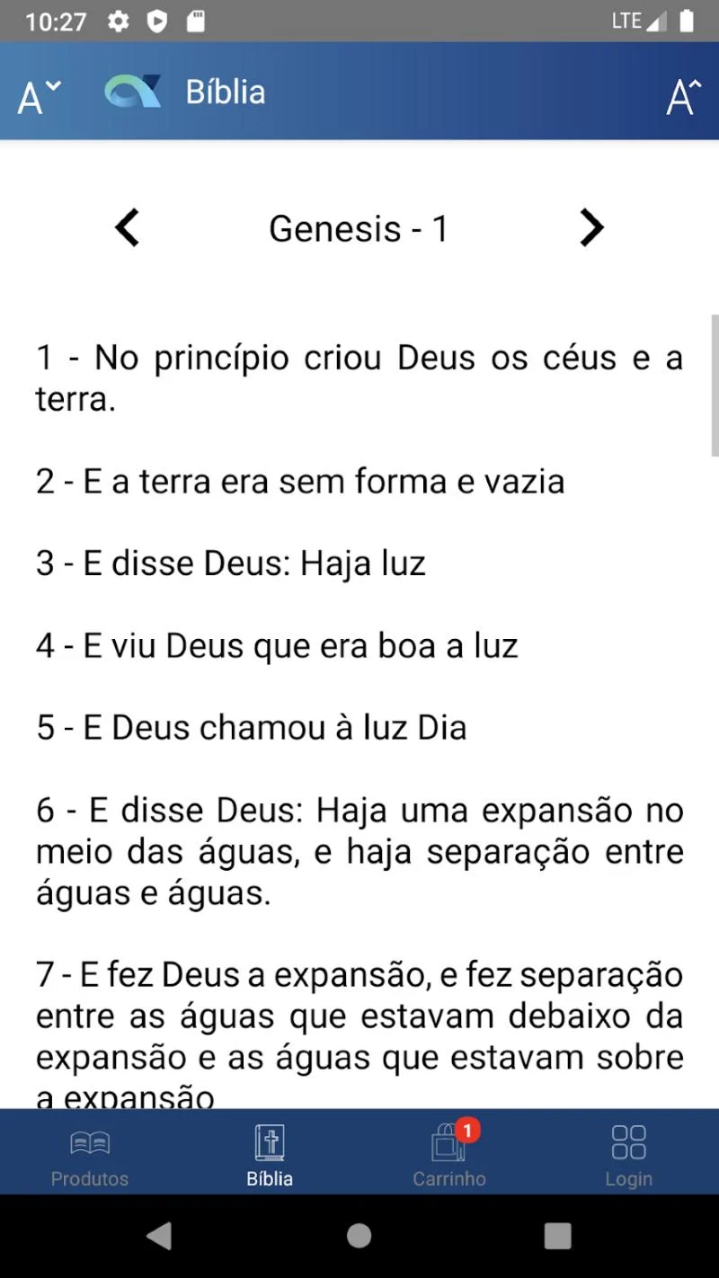 Leitura da Bíblia no aplicativo, Gênesis capítulo 1