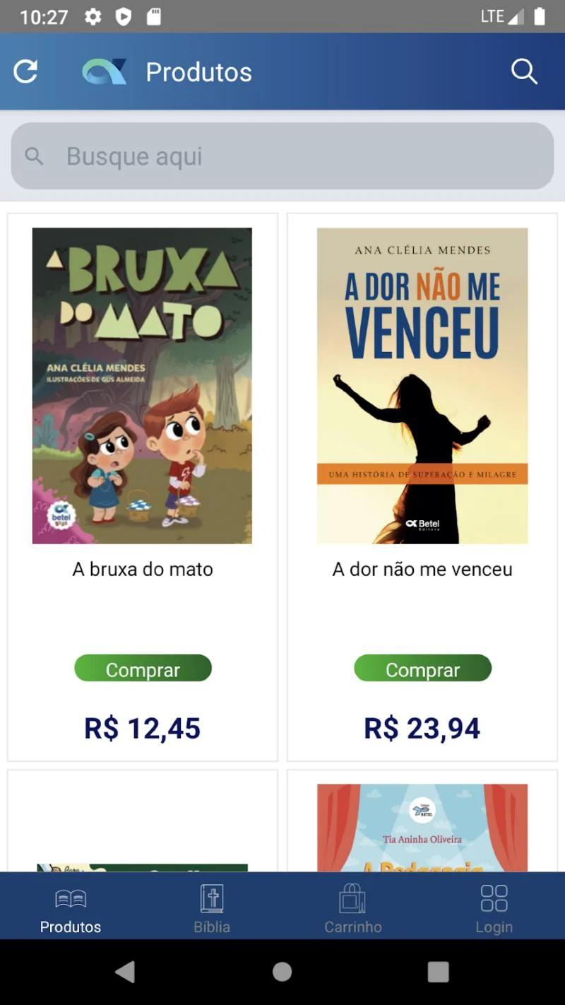 Loja de livros no aplicativo da Editora Betel
