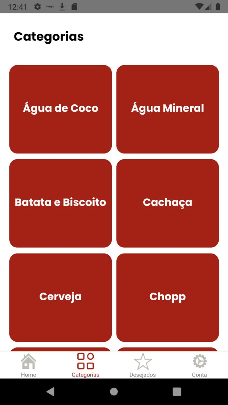 Categorias de produtos do catálogo