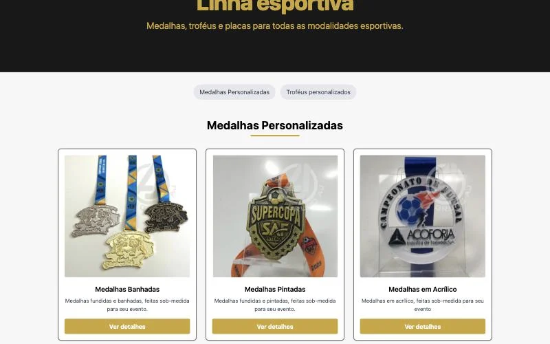 Catálogo de medalhas personalizadas da linha esportiva do Grupo AJ