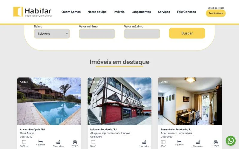 Imóveis em destaque no site da Habitar Melhor