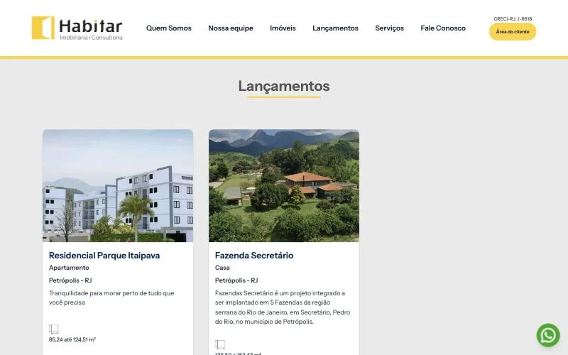 Página de lançamentos imobiliários da Habitar Melhor