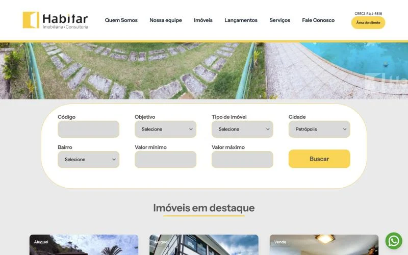 Busca de imóveis do site da Habitar Melhor por código, objetivo, tipo, cidade, bairro e valor