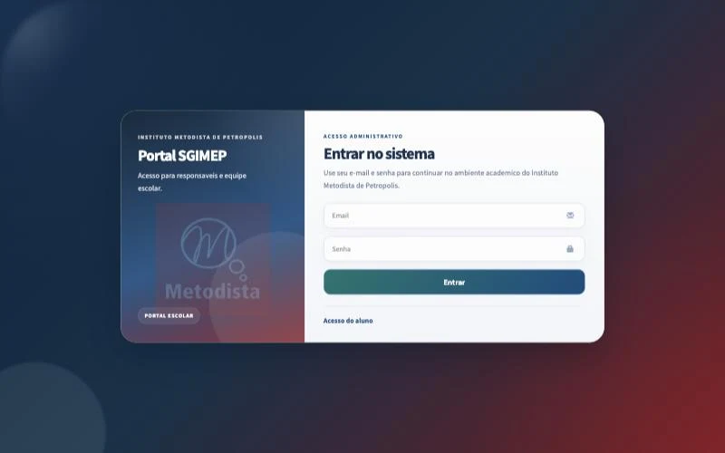 Tela de acesso do Portal SGIMEP para alunos, professores e equipe