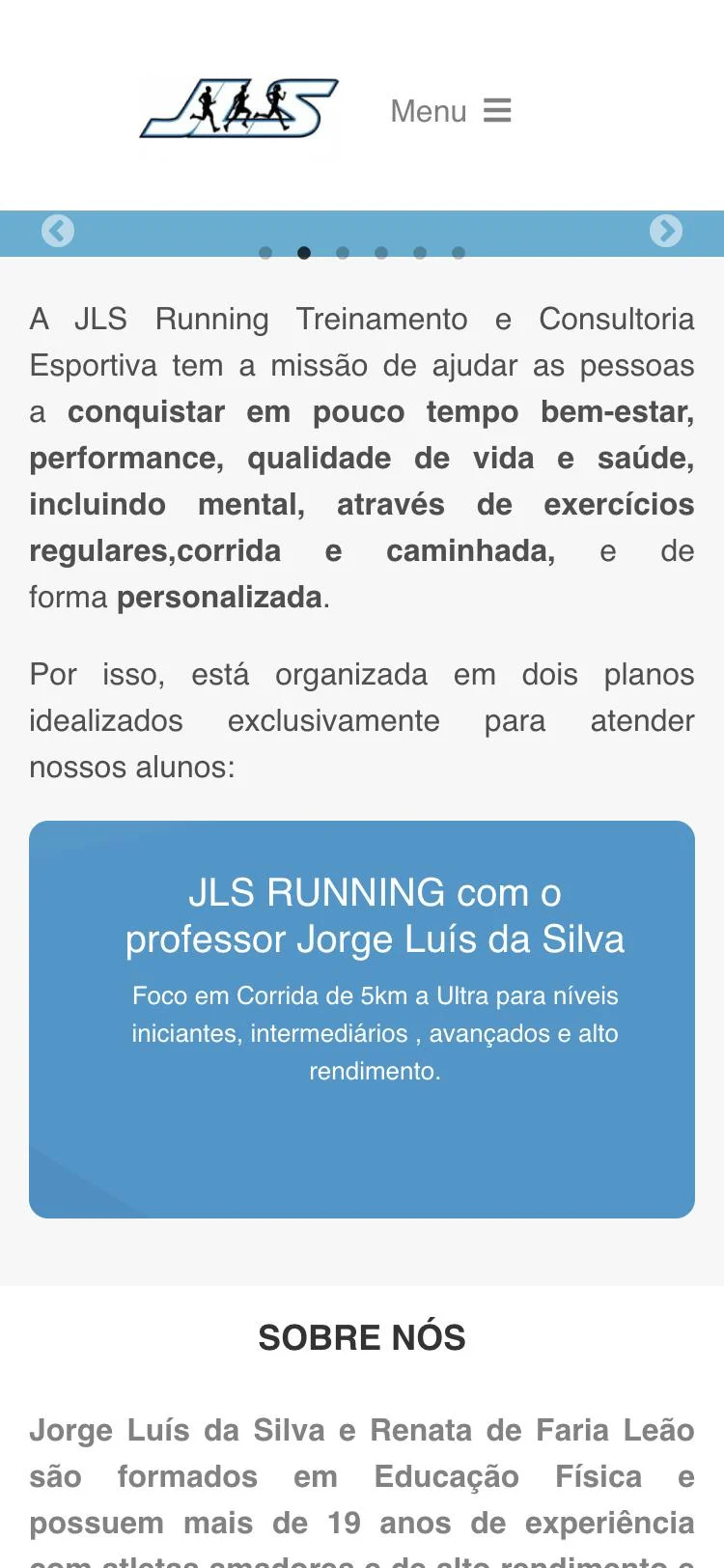 Site da JLS Running no celular