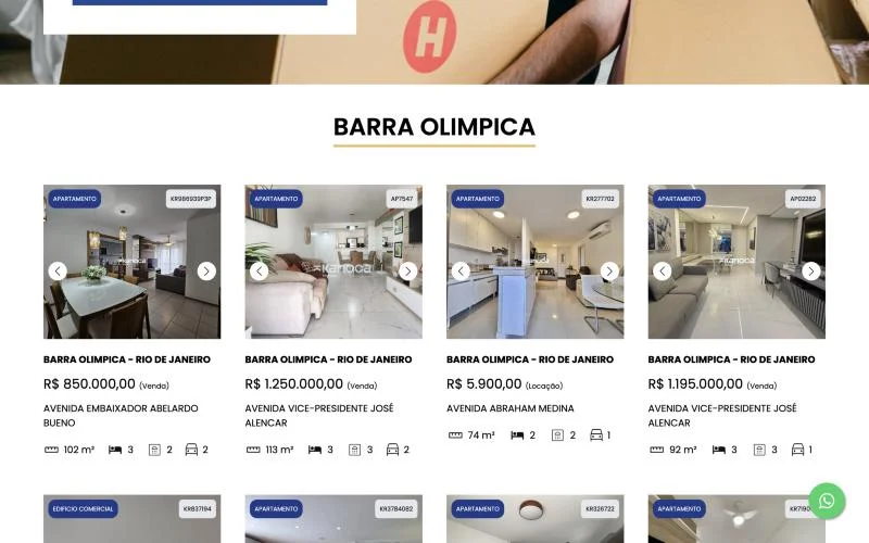 Vitrine de imóveis da Karioca Imóveis na Barra Olímpica