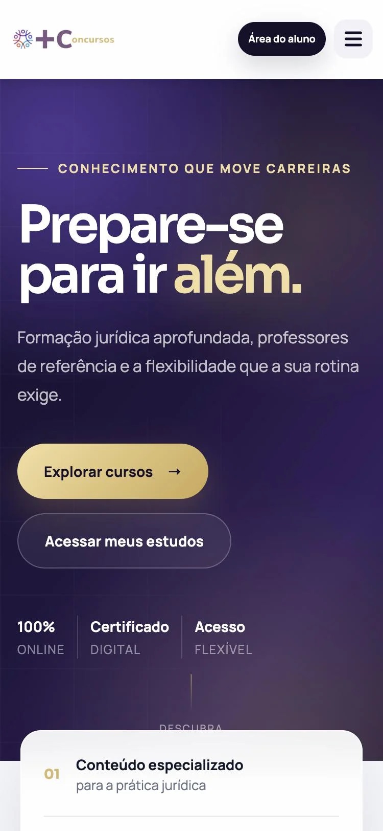 Site do +Concursos no celular