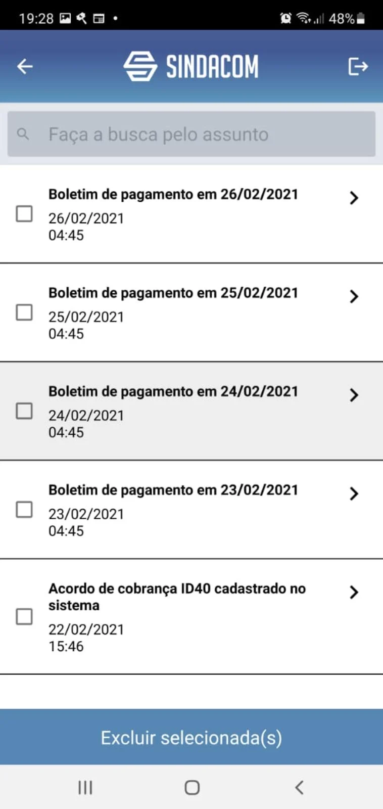 Boletins de pagamento e acordos de cobrança