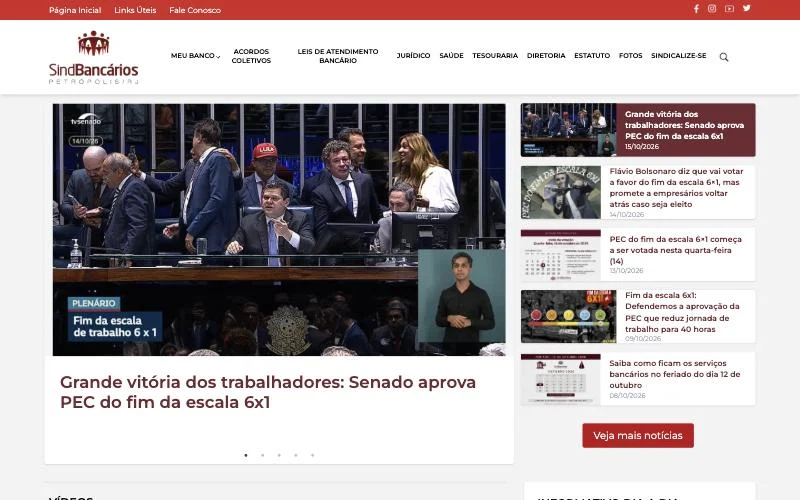 Página inicial com notícias em destaque